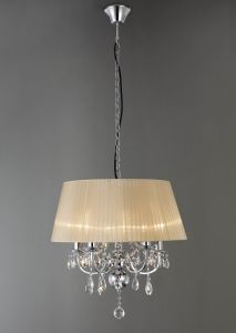 Olivia 50cm Pendant With Soft Bronze Shade 5 Light E14 Polished Chrome/Crystal