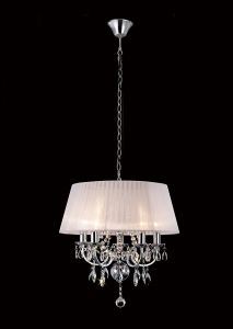 Olivia 50cm Pendant With White Shade 5 Light E14 Polished Chrome/Crystal