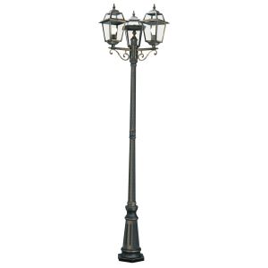 New Pastas - 3 Light Outdoor Post (Height 230cm) Black Gold, Clear Glass