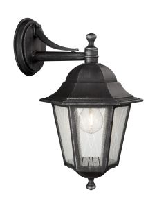 Toulouse Down Wall Lamp 1 Light E27 IP44 Exterior Brushed Black & Silver Aluminium/Glass