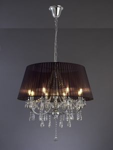 Olivia 70cm Pendant With Black Shade 8 Light E14 Polished Chrome/Crystal