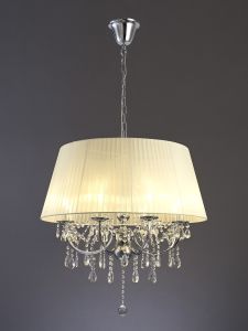 Olivia 70cm Pendant With Ivory Cream Shade 8 Light E14 Polished Chrome/Crystal