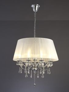 Olivia 70cm Pendant With White Shade 8 Light E14 Polished Chrome/Crystal