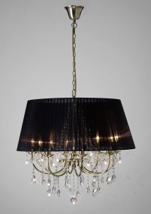 Olivia 70cm Pendant With Black Shade 8 Light E14 Antique Brass/Crystal