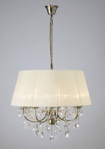 Olivia 70cm Pendant With Cream Shade 8 Light E14 Antique Brass/Crystal