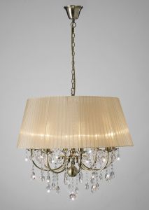 Olivia Pendant With Soft Bronze Shade 8 Light E14 Antique Brass/Crystal