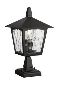 Bucharest Pedestal/Post Lamp 1 Light E27 IP44 Exterior Black Aluminium/Glass