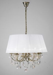 Olivia Pendant With White Shade 8 Light E14 Antique Brass/Crystal