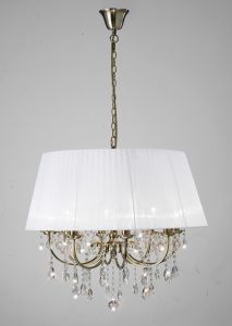 Olivia 70cm Pendant With White Shade 8 Light E14 Antique Brass/Crystal