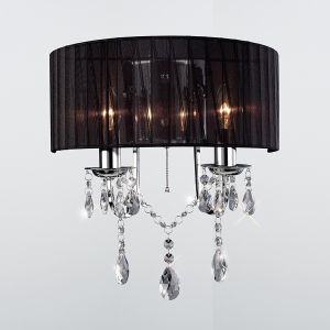 Olivia Wall Lamp Switched With Black Shade 2 Light E14 Polished Chrome/Crystal