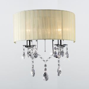 Olivia Wall Lamp Switched With Ivory Cream Shade 2 Light E14 Polished Chrome/Crystal