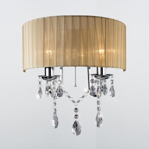 Olivia Wall Lamp Switched With Soft Bronze Shade 2 Light E14 Polished Chrome/Crystal