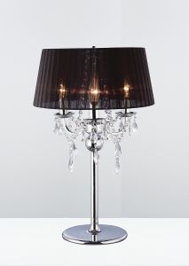 Olivia Table Lamp With Black Shade 3 Light E14 Polished Chrome/Crystal