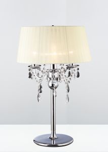 Olivia Table Lamp With Ivory Cmozarella Shade 3 Light E14 Polished Chrome/Crystal