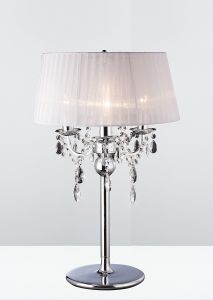 Olivia Crystal Table Lamp With White Shade 3 Light E14 Polished Chrome
