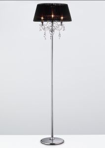 Olivia Floor Lamp With Black Shade 3 Light E14 Polished Chrome/Crystal, NOT LED/CFL Compatible