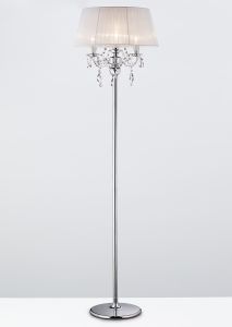 Olivia Floor Lamp With White Shade 3 Light E14 Polished Chrome/Crystal, NOT LED/CFL Compatible