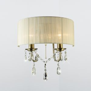 Olivia Wall Lamp Switched With Cream Shade 2 Light E14 Antique Brass/Crystal