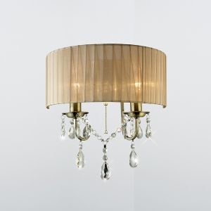 Olivia Wall Lamp Switched With Soft Bronze Shade 2 Light E14 Antique Brass/Crystal