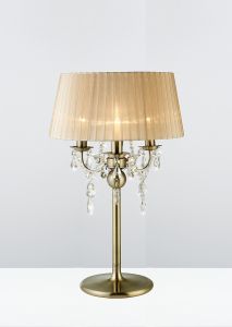 Olivia Table Lamp With Soft Bronze Shade 3 Light E14 Antique Brass/Crystal