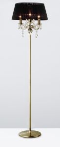 Olivia Floor Lamp With Black Shade 3 Light E14 Antique Brass/Crystal