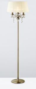 Olivia Floor Lamp With Cream Shade 3 Light E14 Antique Brass/Crystal