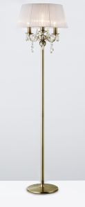 Olivia Floor Lamp With White Shade 3 Light E14 Antique Brass/Crystal