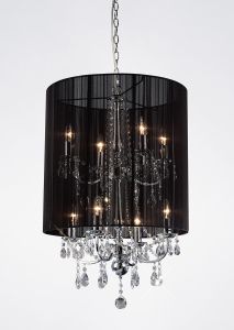 Ella 50cm Pendant With Black Shade 8 Light E14 Polished Chrome/Crystal