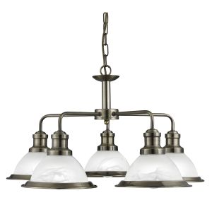 Bistro - 5 Light Ceiling, Antique Brass, Marble Glass
