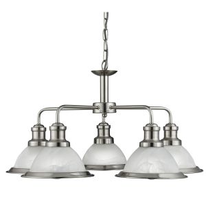 Bistro - 5 Light Ceiling, Satin Silver, Marble Glass