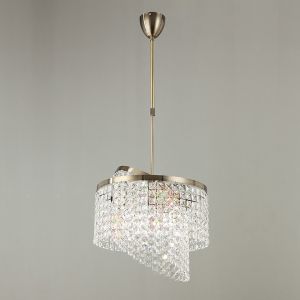 Cortina 40cm Telescopic Pendant 6 Light G9 With Adjustable Rings Antique Brass/Crystal