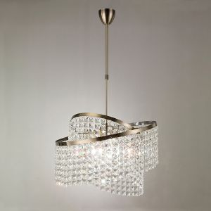 Cortina 58cm Telescopic Pendant 8 Light G9 With Adjustable Rings Antique Brass/Crystal