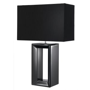 Mirror Table Lamp - Tall Black - Black Faux Silk Shade