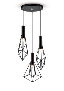 Kristoff 42cm Geometric Pendant 3 Light E27 Black