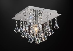 Acton Flush Ceiling 1 Light E14, 250mm Square, Polished Chrome/Prism Crystal