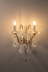Bianco Wall Lamp Switched 2 Light E14 French Gold/Crystal