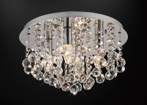 Acton Flush Ceiling 4 Light E14, 38cm Round, Polished Chrome/Sphere Crystal