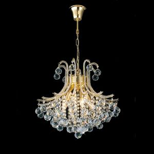 Bask Pendant Round 4 Light E14 French Gold/Crystal