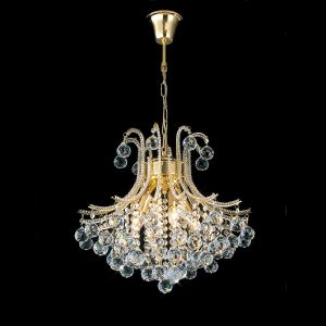 Bask 48cm Pendant Round 4 Light E14 French Gold/Crystal