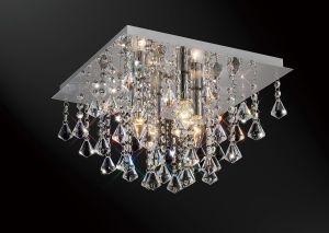 Acton Flush Ceiling 4 Light E14, 380mm Square, Polished Chrome/Prism Crystal