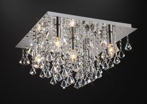 Acton Flush Ceiling 5 Light E14, 460mm Square, Polished Chrome/Prism Crystal