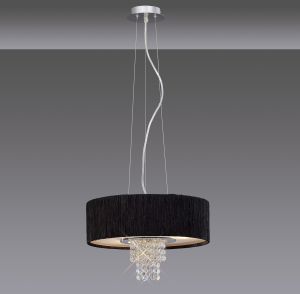 Nerissa 35cm Pendant With Black Shade 4 Light E14 Polished Chrome/Crystal