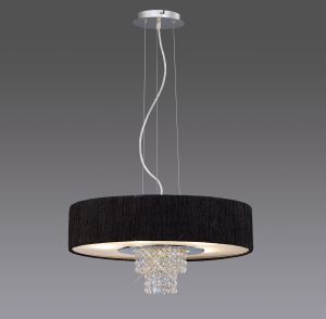 Nerissa 55cm Pendant With Black Shade 6 Light E14 Polished Chrome/Crystal