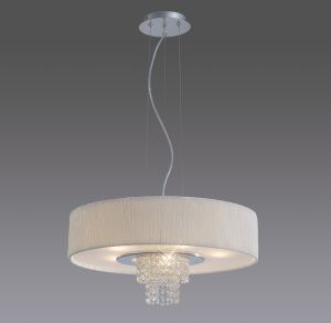 Nerissa 55cm Pendant With White Shade 6 Light E14 Polished Chrome/Crystal