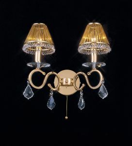 Torino Wall Lamp Switched 2 Light E14 French Gold/Crystal