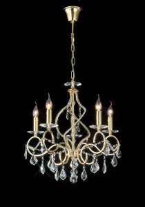 Torino 58cm Pendant 5 Light E14 French Gold/Crystal