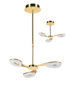 Juno Telescopic Convertible To Semi Flush 3 Light 15W LED 3000K, 1350lm, Satin Gold/Frosted Acrylic/Gold, 3yrs Warranty