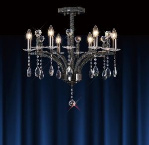 Fiore 62cm Pendant 6 Light E14 Black Chrome/Crystal