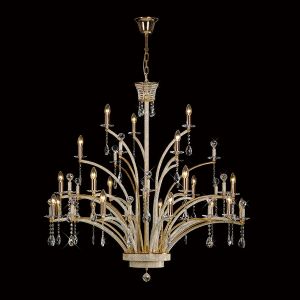 Orlando 125cm Pendant 21 Light E14 French Gold/Crystal (Pallet Shipment Only), (ITEM REQUIRES CONSTRUCTION/CONNECTION) Item Weight: 30kg