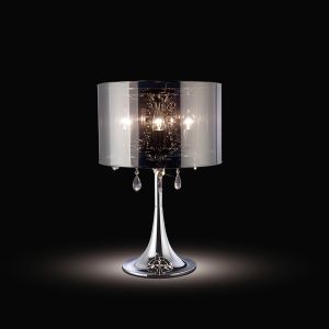 Trace Crystal Table Lamp With Chrome Shade 3 Light E14 Polished Chrome/PVC